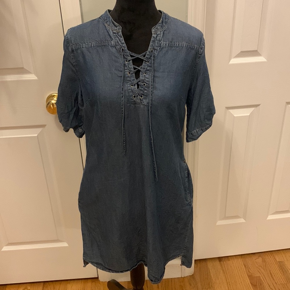 Philosophy Denim Lace Front Farmhouse Cottagecore Dress- Size M